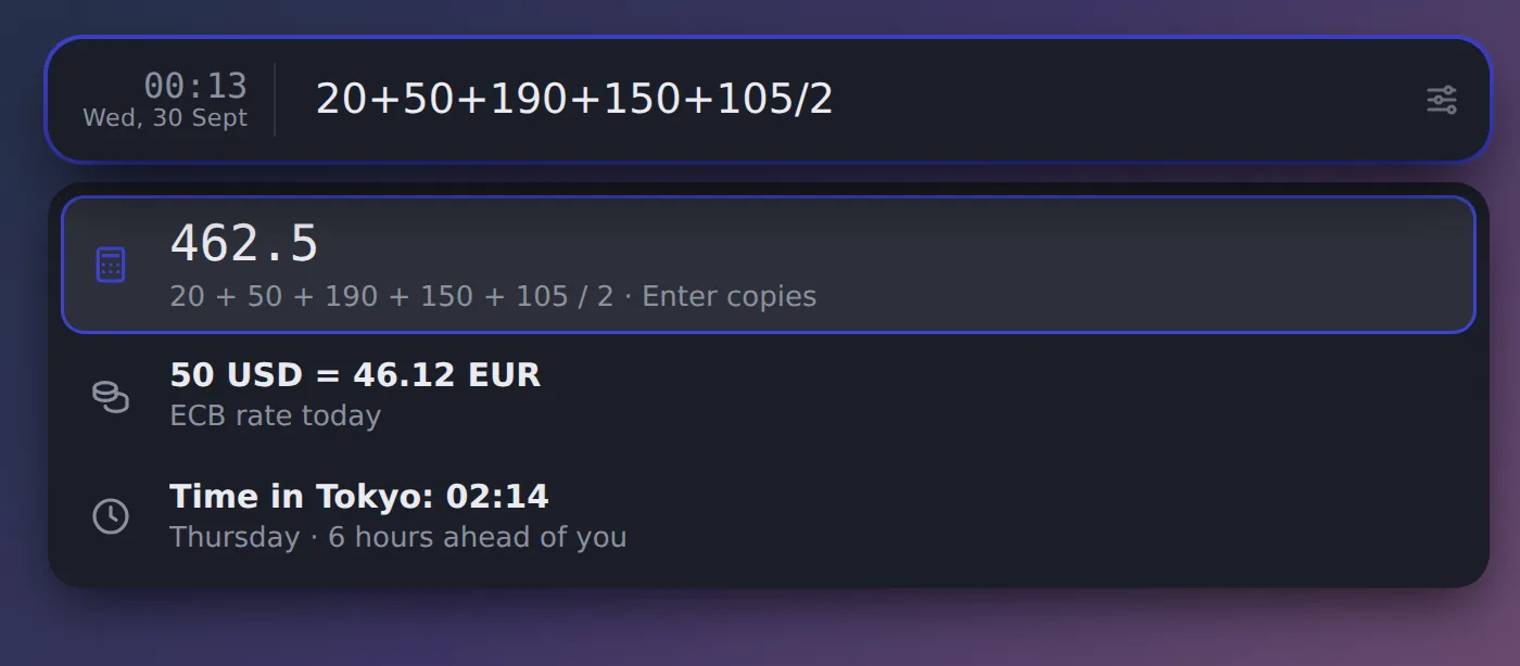 Math, currency and time zones in Kivi