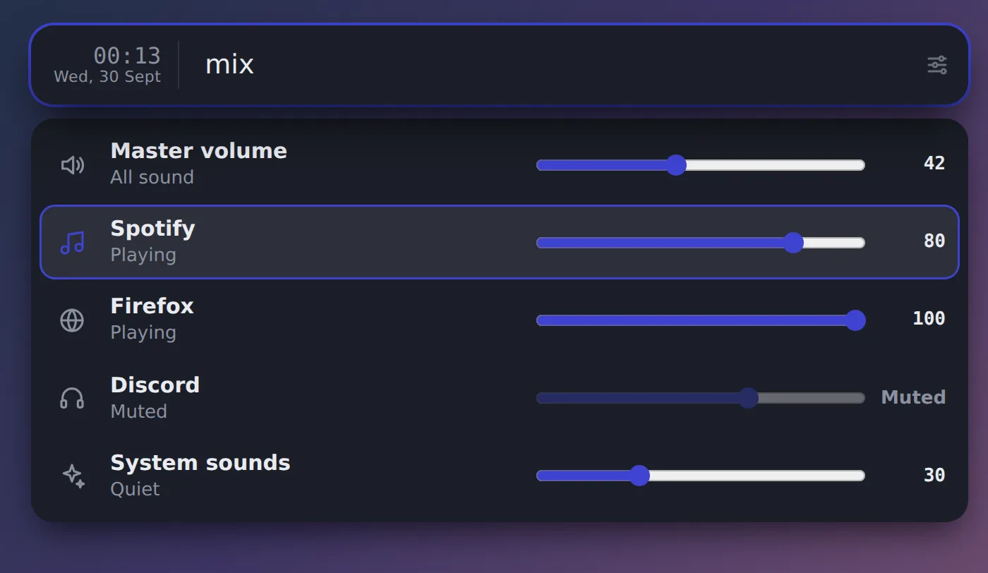 Volume mixer in Kivi